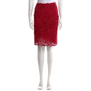 Valentino Vibrant Red Lace Midi Skirt